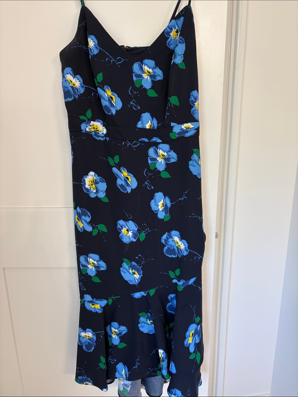 Banana Republic Navy Slip Midi Dress with Blue Floral Print